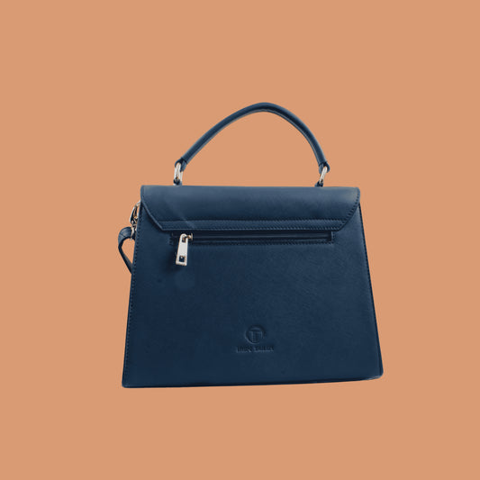Back View of Indigo Blue Genuine Leather Handbag for Women | Iron Tailor