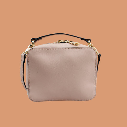 Front View of Beige Genuine Leather Office Sling Bag for Women | Iron Tailor