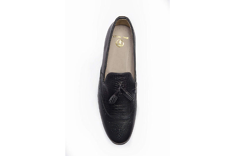 Men's Black Brogue Tassel Loafers Genuine Leather
