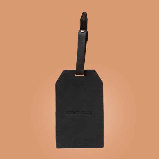 Black Leather Luggage Tag Back View | Iron Tailor