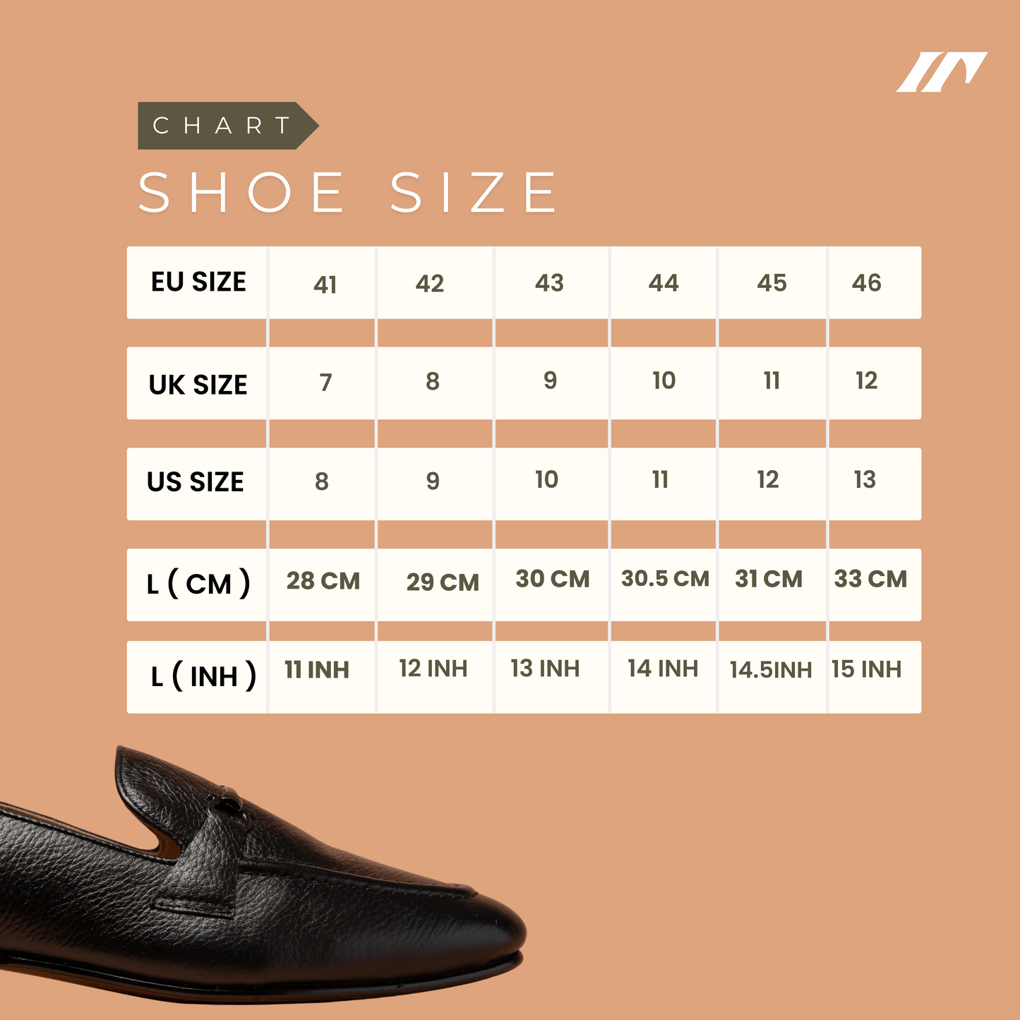Black Buckle Loafers Shoe Size Guide | Iron Tailor