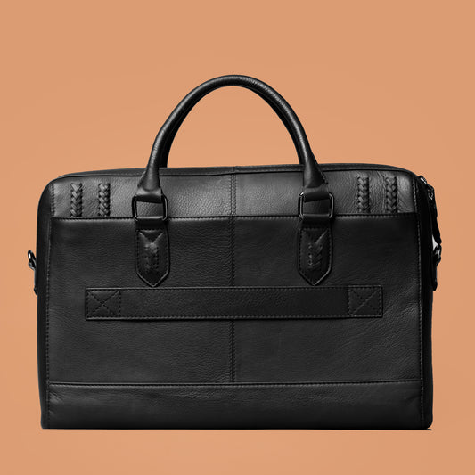 Braided Laptop Bag Back View – Genuine Leather Laptop Bag for Men | Iron Tailor