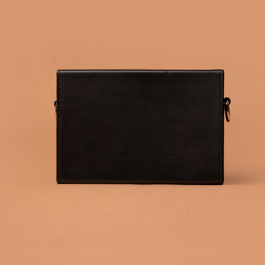 Back View of Black Genuine Leather Clutch Bag | Iron Tailor