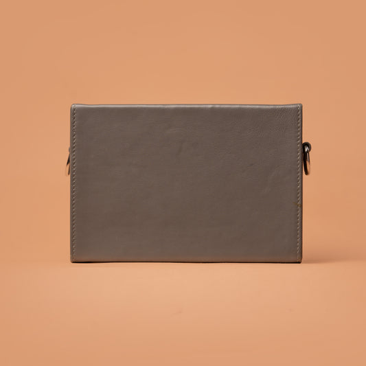 Back View of Grey Genuine Leather Clutch Box Bag | Iron Tailor