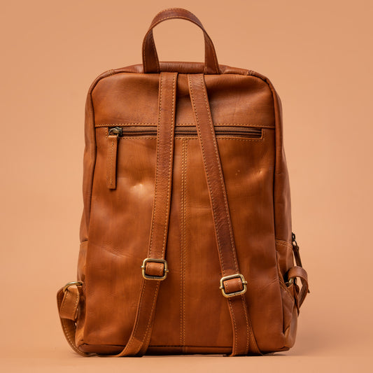 Tan Leather Office Backpack Rear View | Iron Tailor