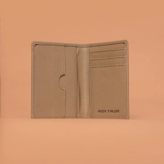 Slim Fold Card Case with Card Slots in Beige - Leather Card Holder | Iron Tailor