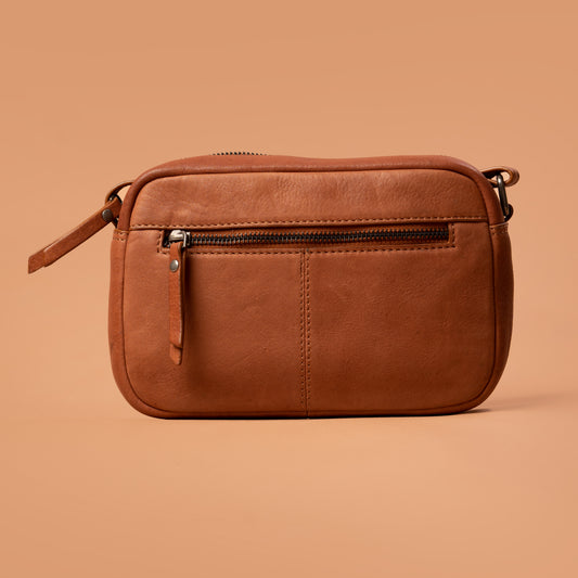 Adore Vixen Sling Bag Tan Leather Back View | Iron Tailor