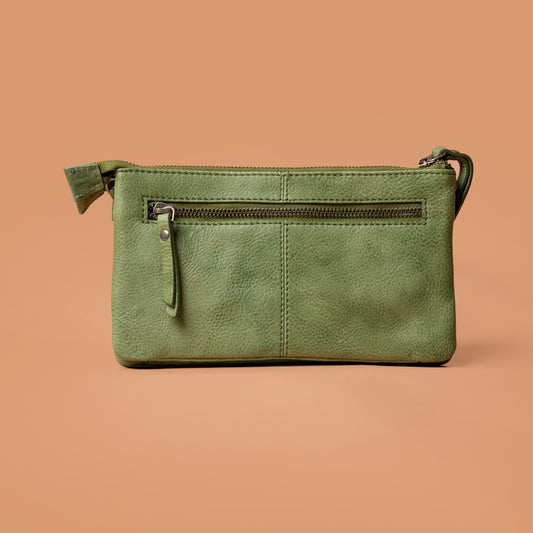 Back View of Green Genuine Leather Sling Bag | Iron Tailor