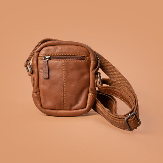 Tan Leather Nighter Sling Bag Back View | Iron Tailor