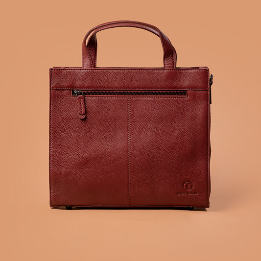 Back View of Red Genuine Leather Clutch Handbag | Iron Tailor