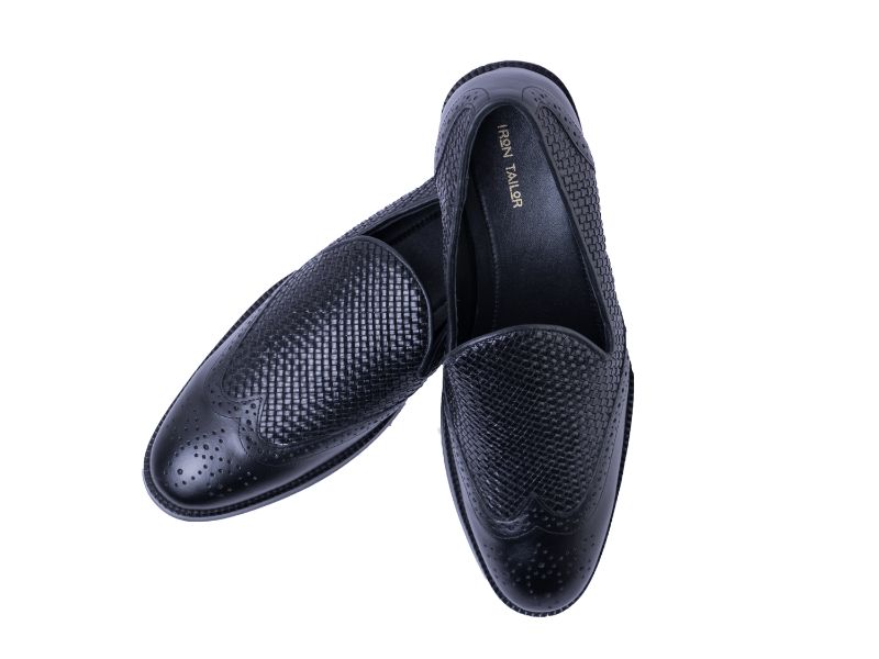 Men's Black Cheques Design Genuine Leather Shoe