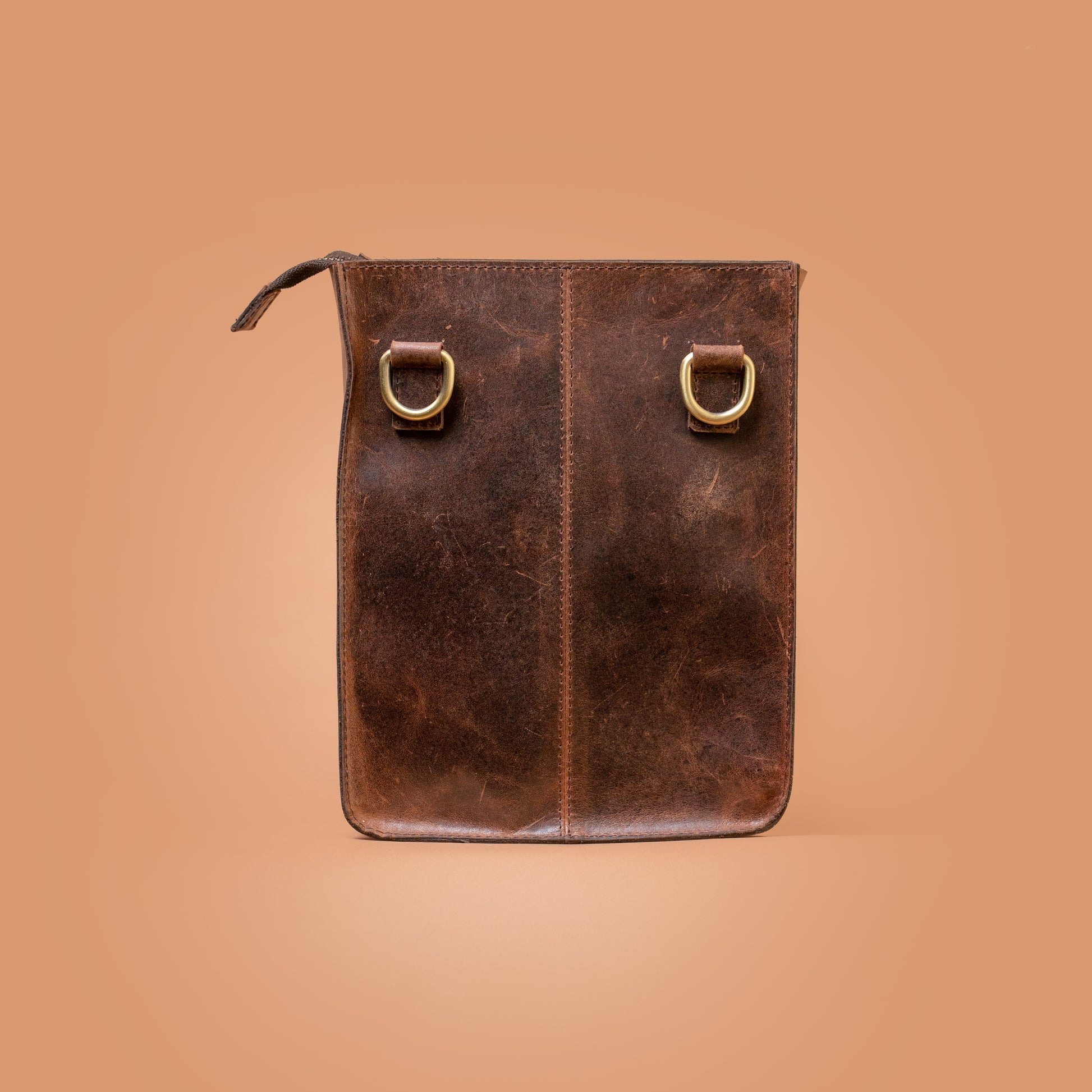 Vintage Craftsman Genuine Leather Sling Bag Back View | Iron Tailor