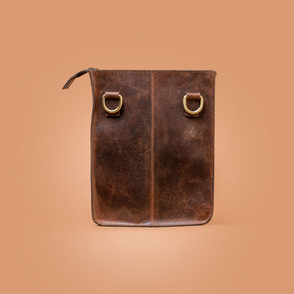 Vintage Craftsman Genuine Leather Sling Bag Back View | Iron Tailor