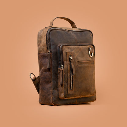 Oldtown Vintage Vegan Leather Backpack Side Profile | Iron Tailor