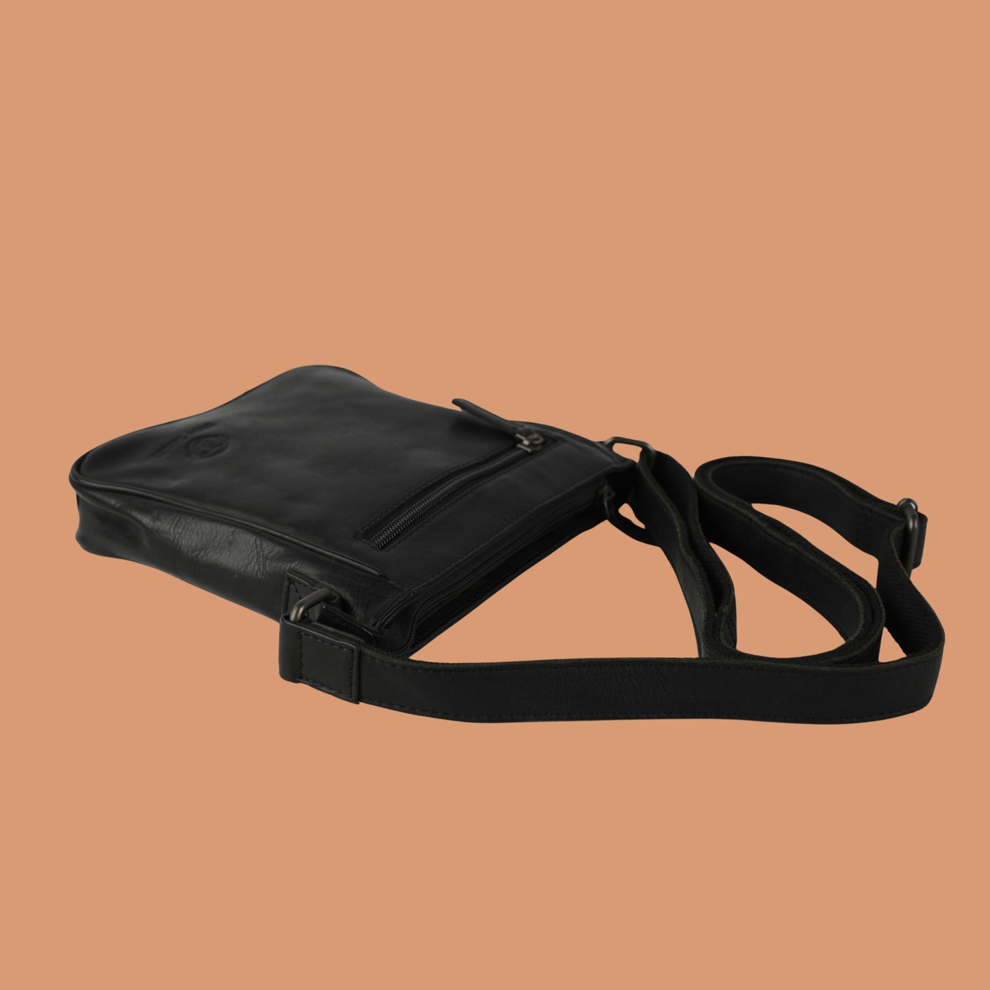 Side View of Black Genuine Leather Sling Bag for Men | Iron Tailor