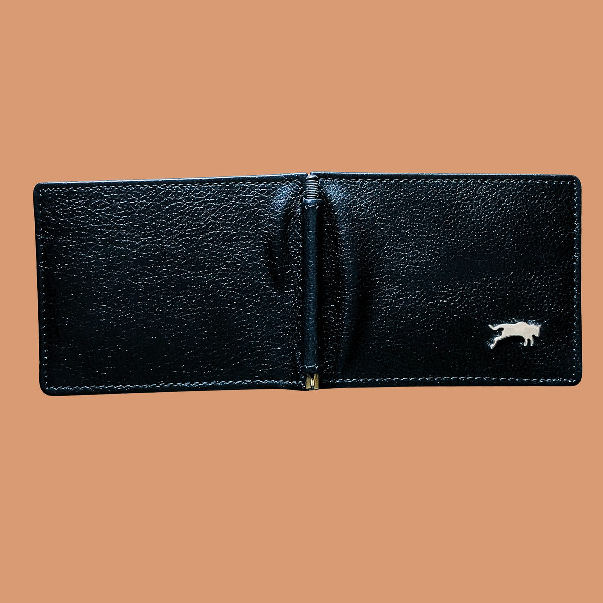 Black Genuine Leather Money Clipper Wallet Open View | Iron Tailor