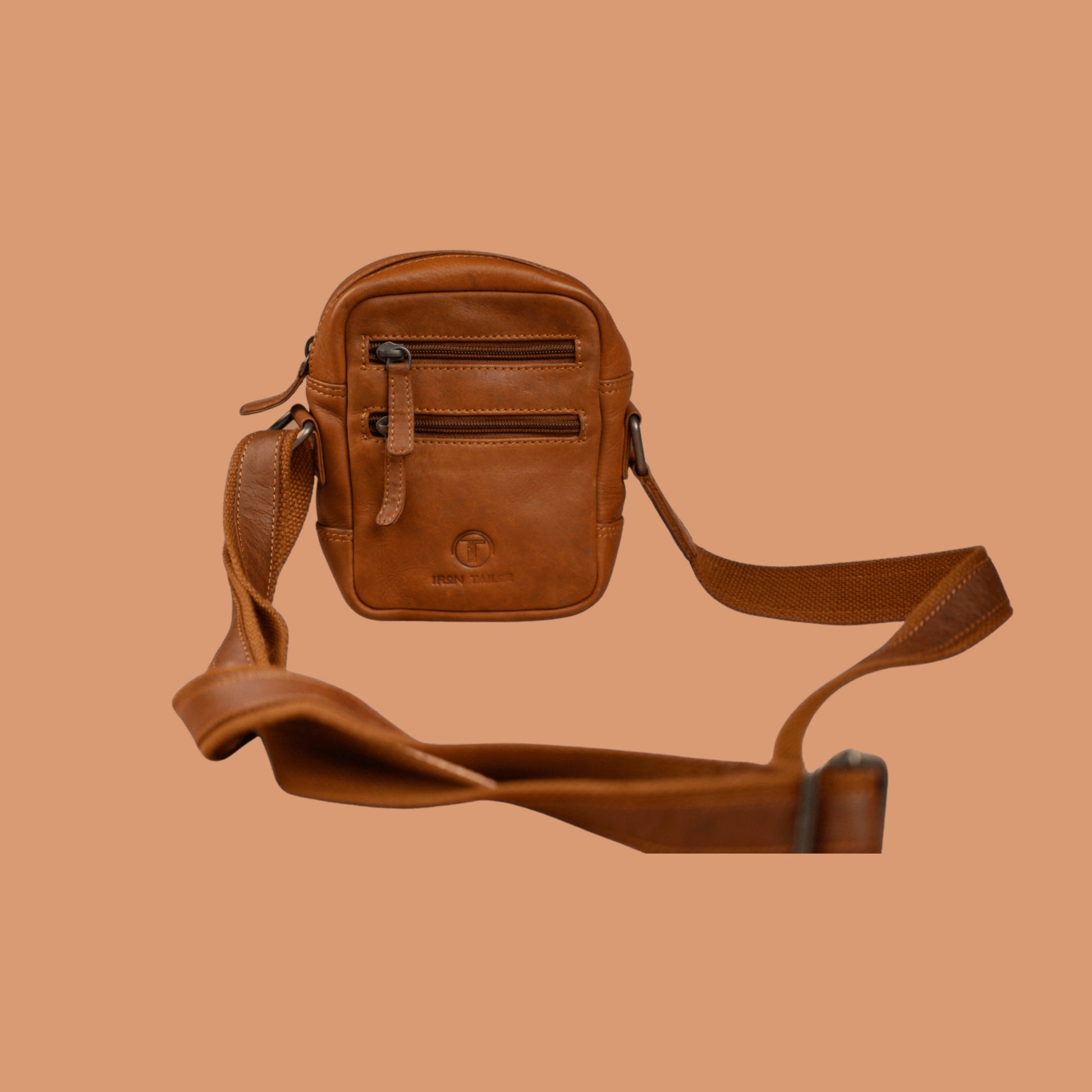 Genuine Leather Zipper Sling Bag in Brown | Iron Tailor