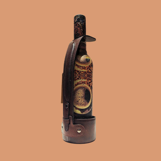 Genuine Leather Wine Bottle Holder in Brown | Iron Tailor