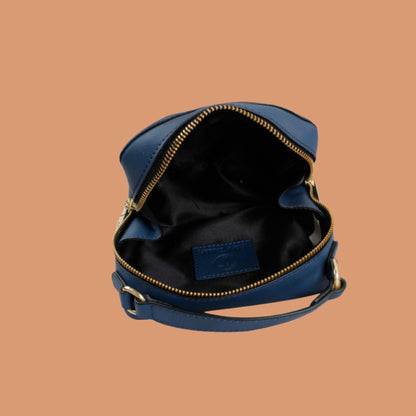 Blue Leather Office Sling Bag with Spacious Interior Compartments | Iron Tailor