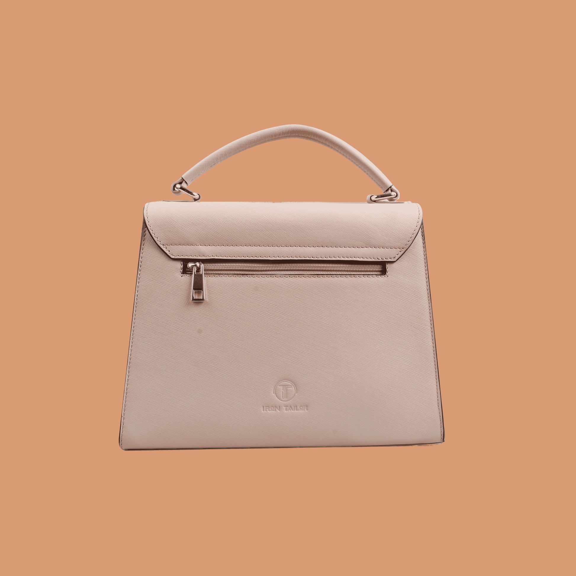 Back View of Rose Pink Genuine Leather Handbag for Women | Iron Tailor