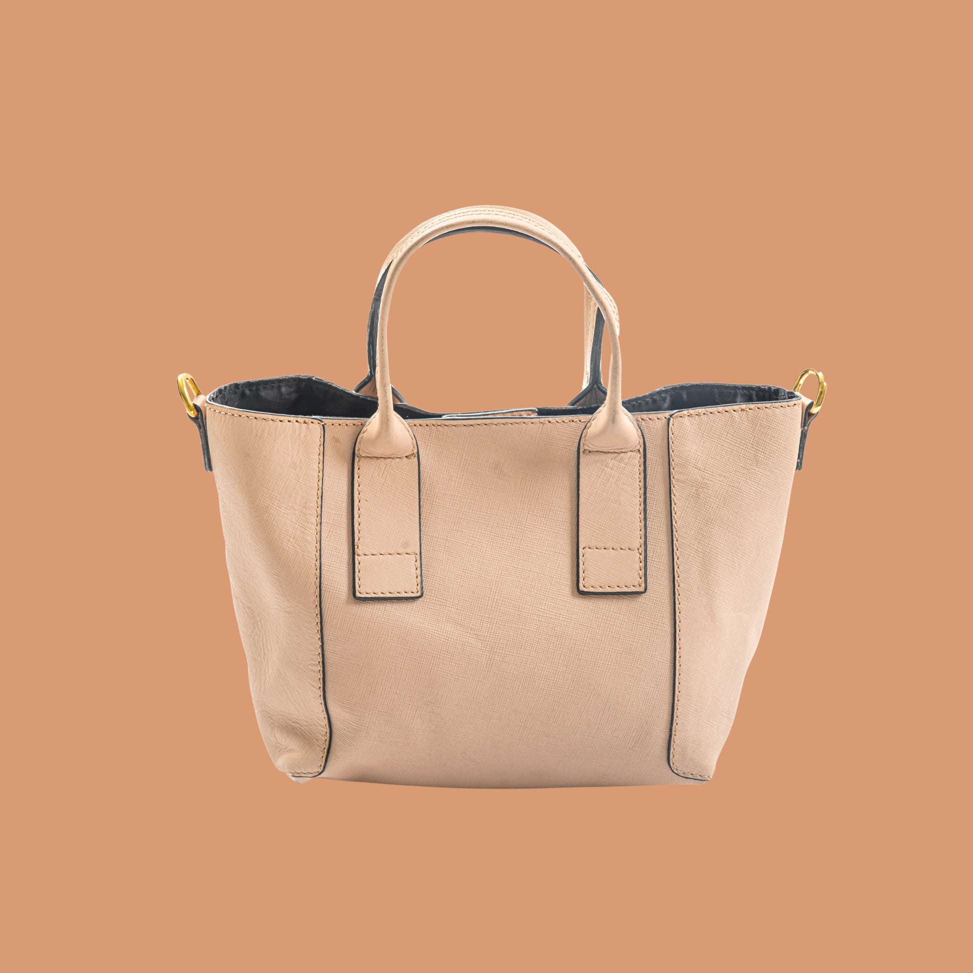 Front Angle View of Rose Gold Leather Tote Bag | Iron Tailor