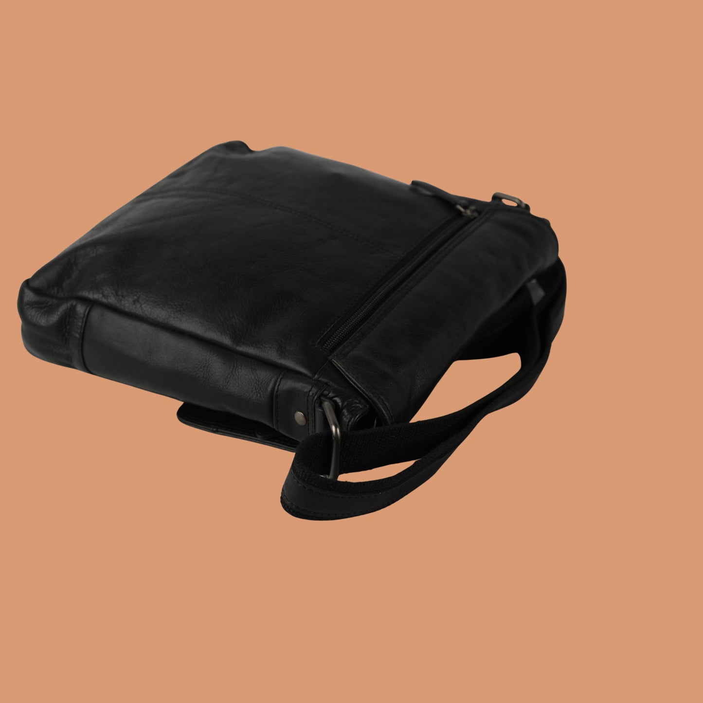 Back View of Black Genuine Leather Sling Bag for Men | Iron Tailor