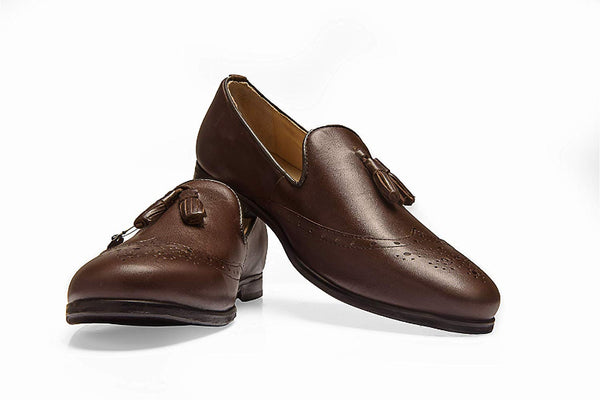 Men's Brown Brogue Tassel Loafers Genuine Leather