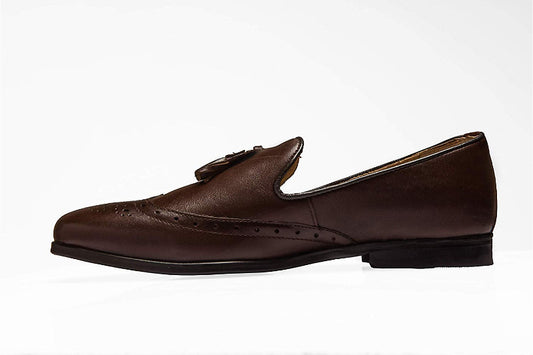 Men's Brown Brogue Tassel Loafers Genuine Leather