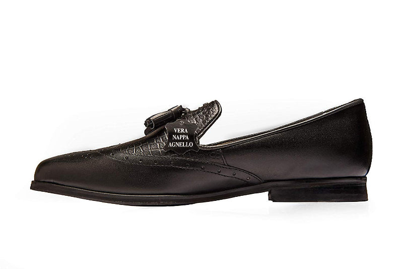 Men's Black Brogue Tassel Loafers Genuine Leather