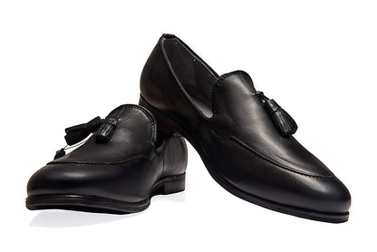 Men's Black Plane Tassel Loafers Genuine Leather