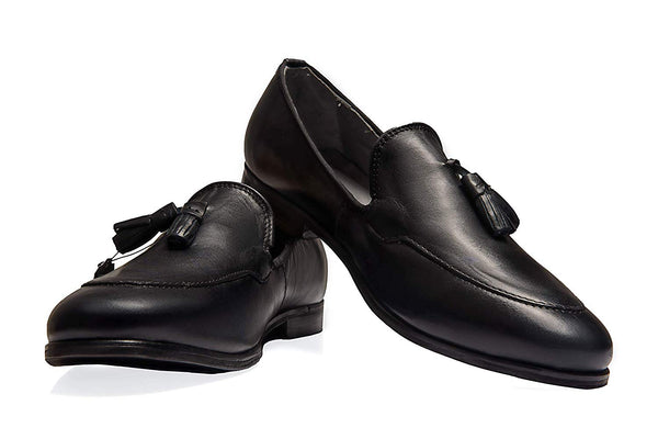 Men's Black Plane Tassel Loafers Genuine Leather