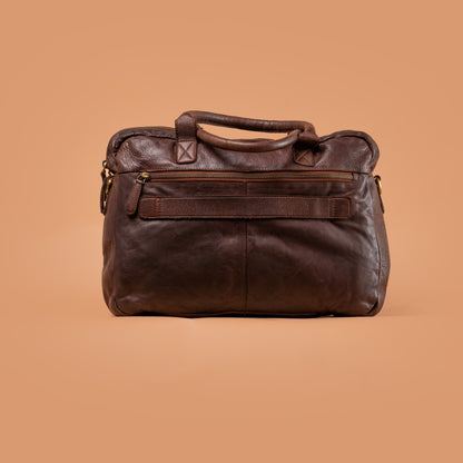 Vintage Brown Genuine Leather Laptop Bag Back View | Iron Tailor
