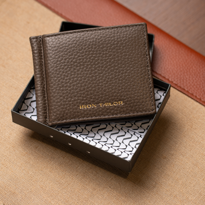 Grey Leather Money Clipper Premium Gift Box Presentation | Iron Tailor