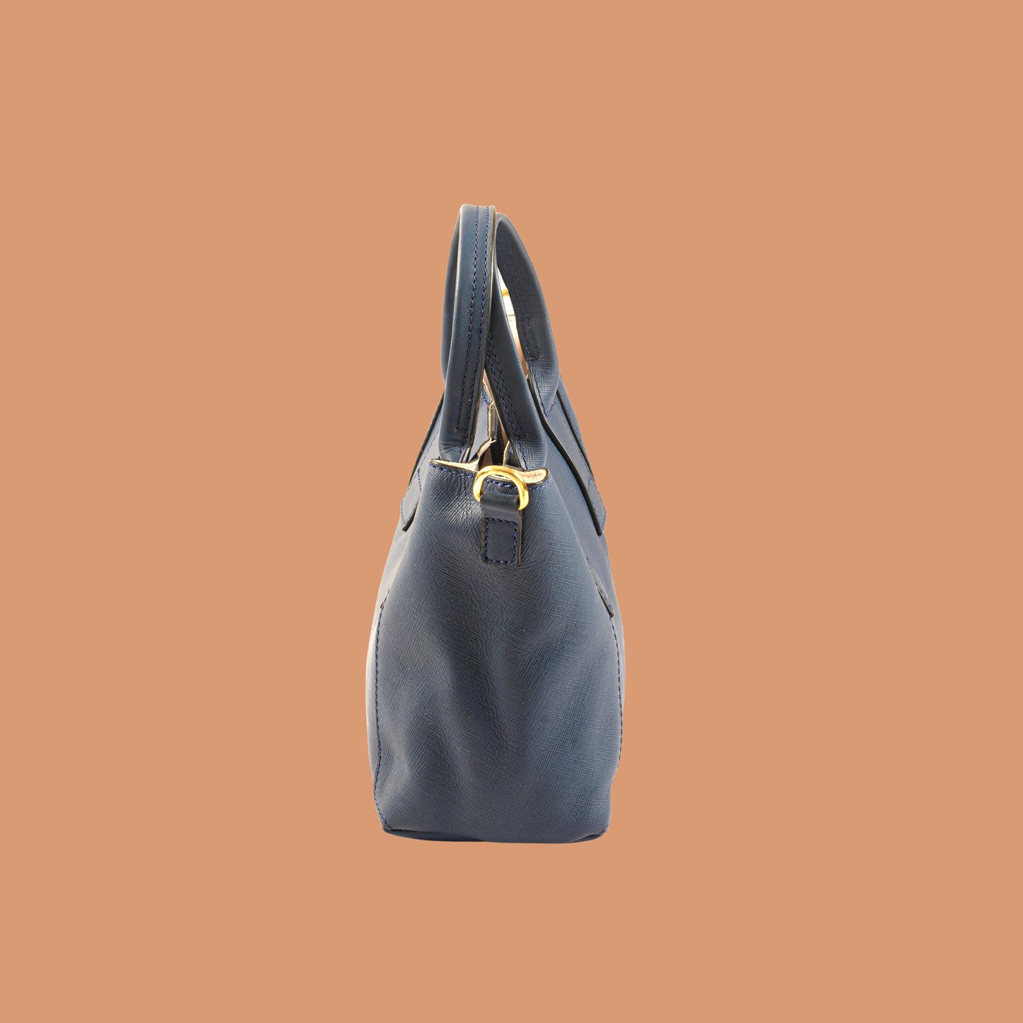 Side View of Blue Leather Tote Bag for Women | Iron Tailor