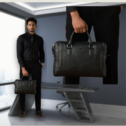 Man Carrying Braided Laptop Bag – Genuine Leather Office Bag | Iron Tailor