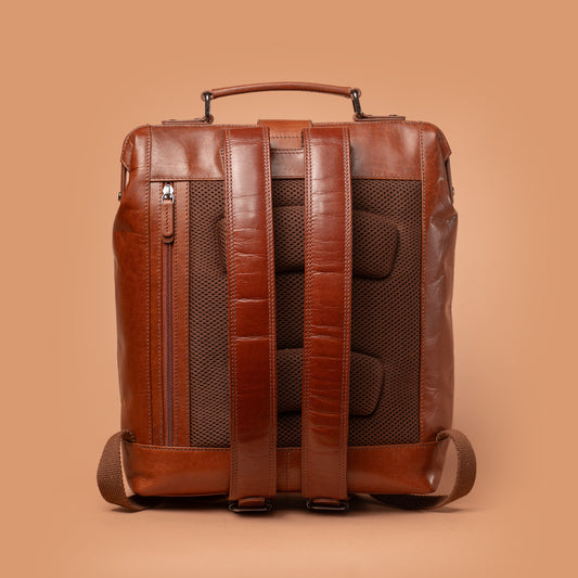 Eduro Classic Tan Leather Backpack with Padded Shoulder Straps | Iron Tailor