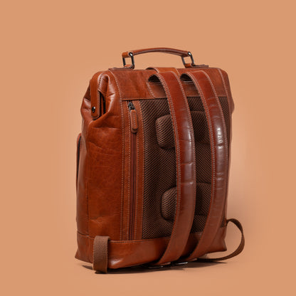 Eduro Classic Tan Genuine Leather Executive Backpack Rear Angle | Iron Tailor