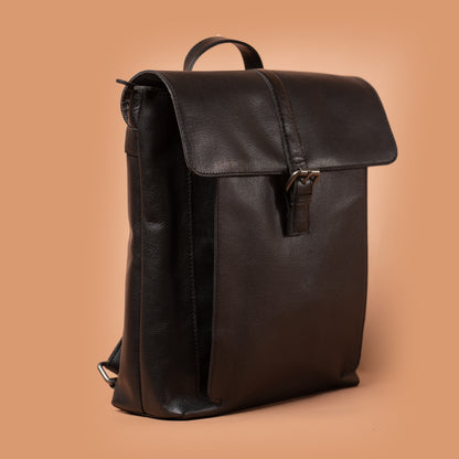 Noir Black Genuine Leather Executive Backpack Side Profile | Iron Tailor