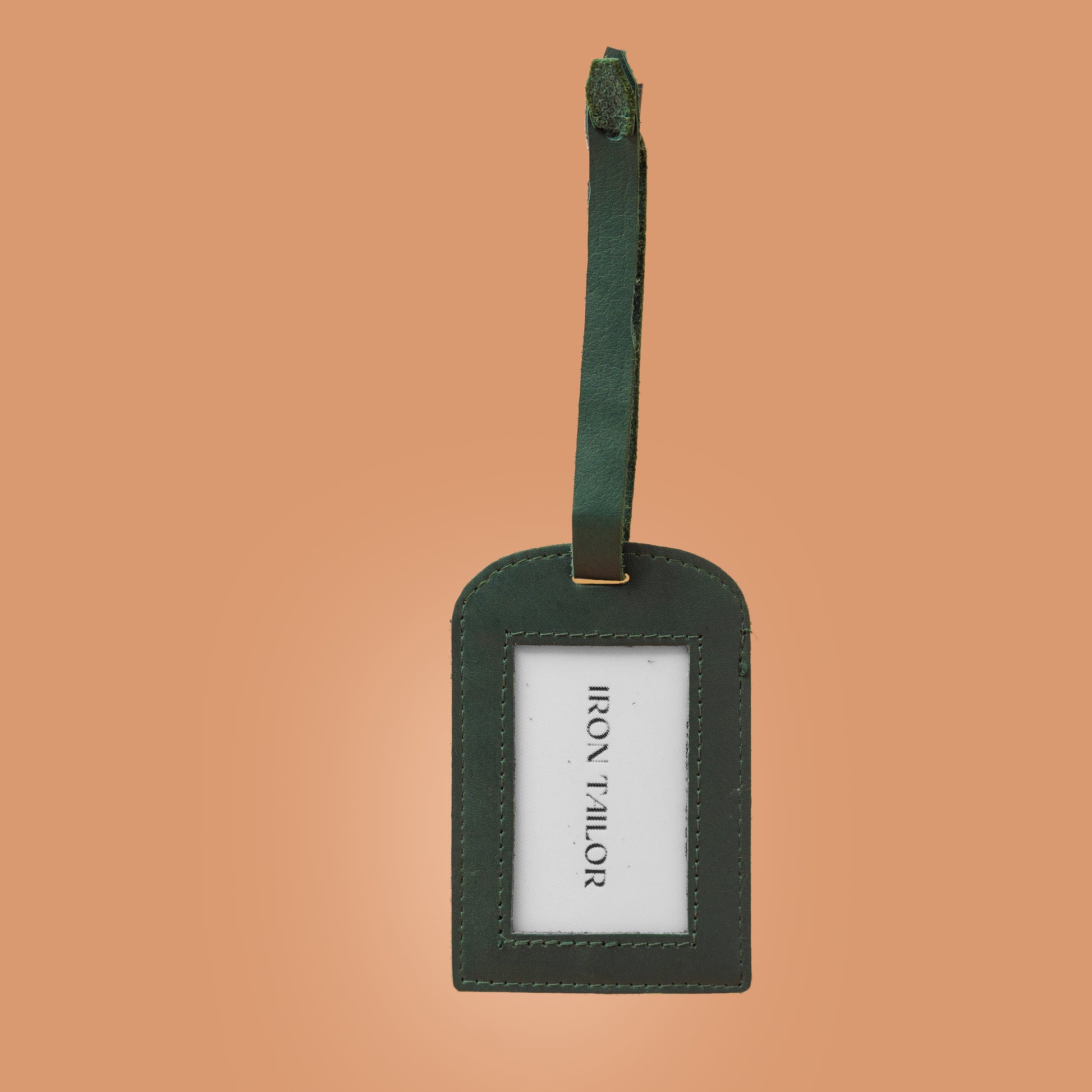 Green Leather Luggage Tag with ID Window | Iron Tailor
