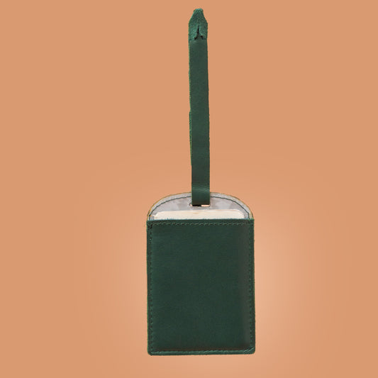 Premium Green Leather Luggage Tag Back View | Iron Tailor
