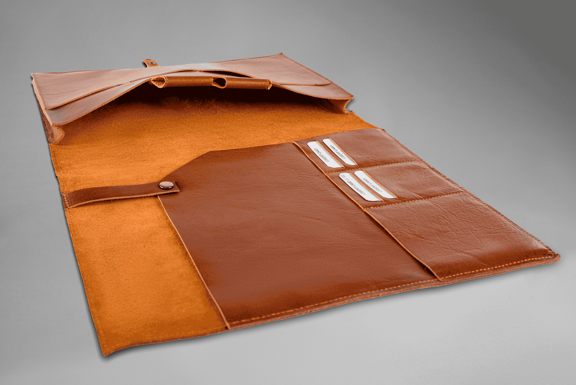 Open Tan Genuine Leather iPad Cover with Multiple Storage Compartments | Iron Tailor