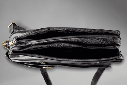 Black Genuine Leather Vintage Messenger Bag Interior View | Iron Tailor