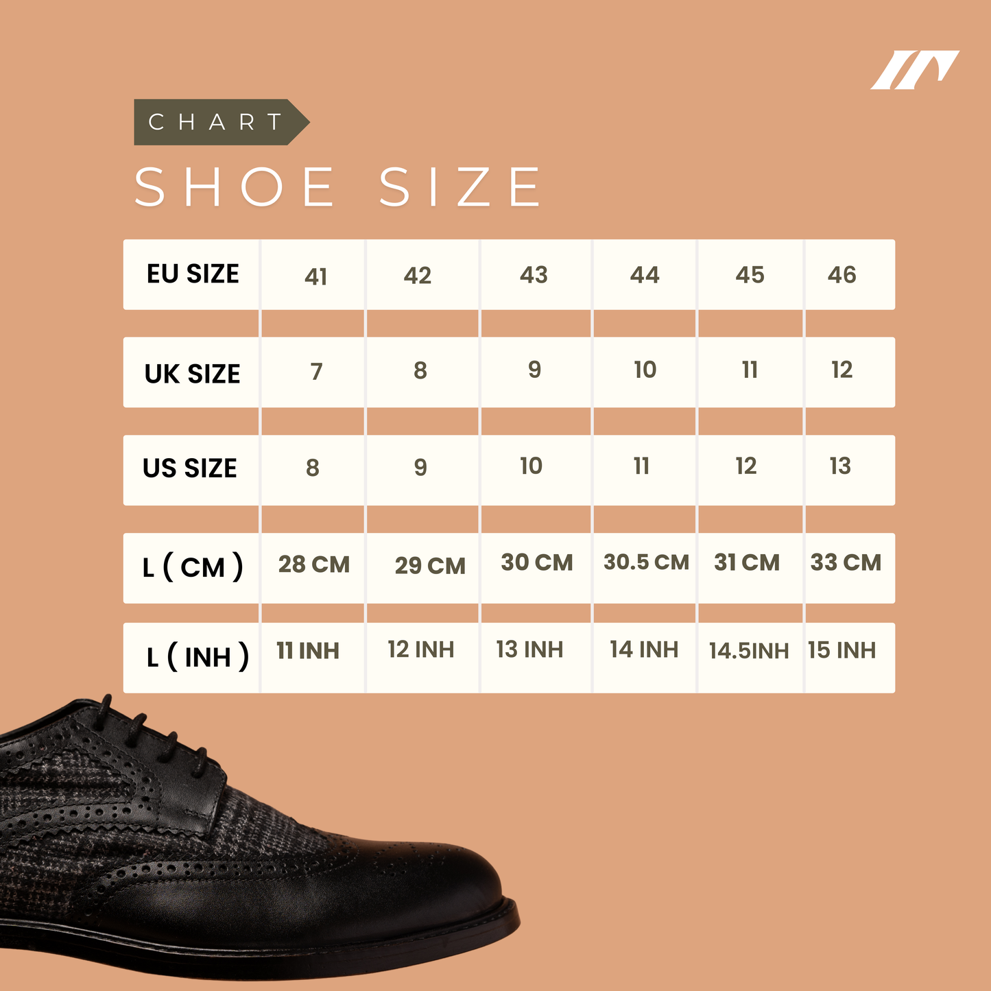 Black Elite Lace-Up Shoe Size Guide | Iron Tailor