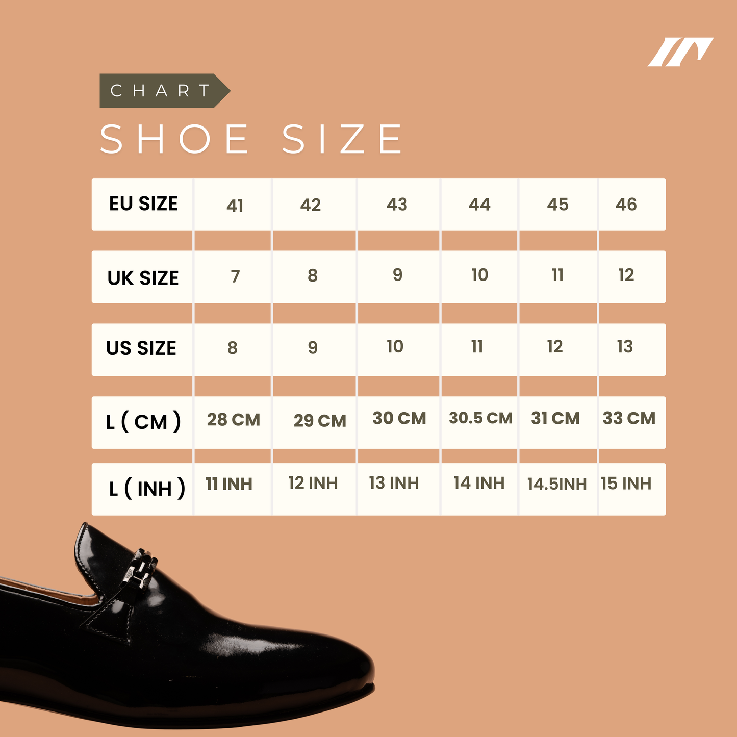 Black Chain Loafers Shoe Size Guide | Iron Tailor