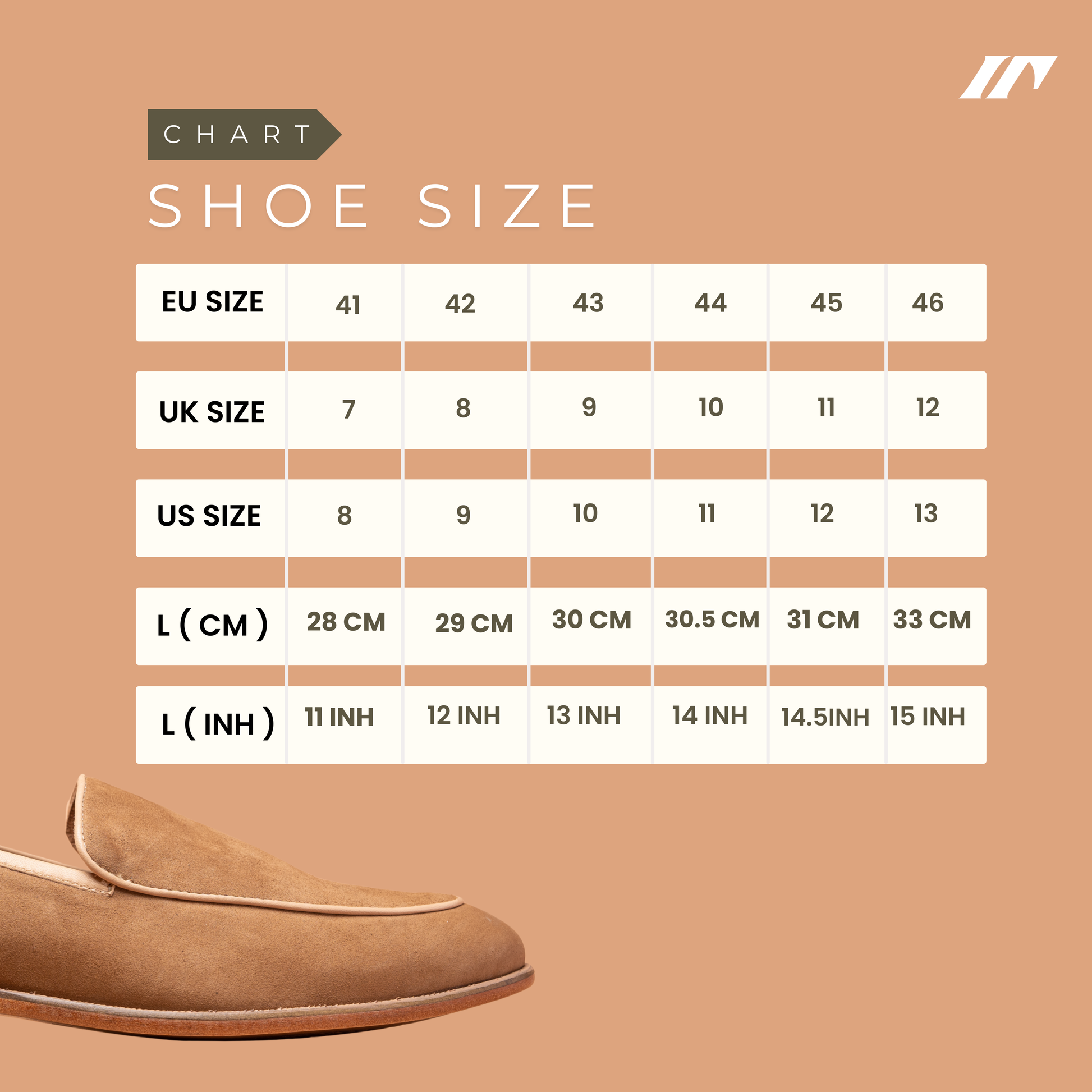 Sand Suede Loafers Shoe Size Guide | Iron Tailor