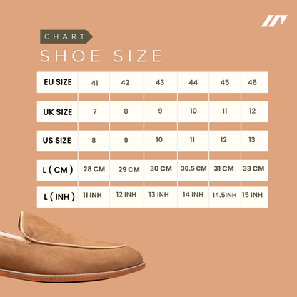 Sand Suede Loafers Shoe Size Guide | Iron Tailor