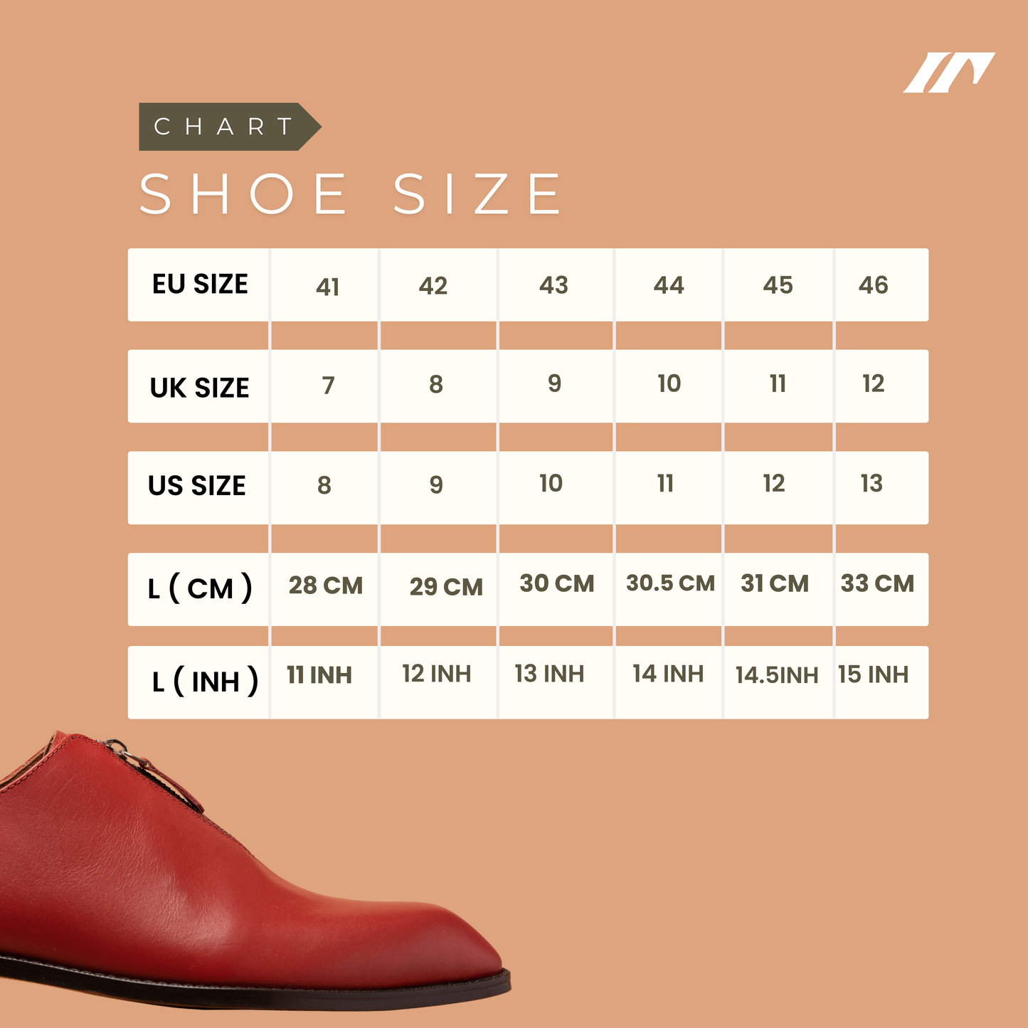 Majestic Maroon Zipper Shoes Size Guide | Iron Tailor