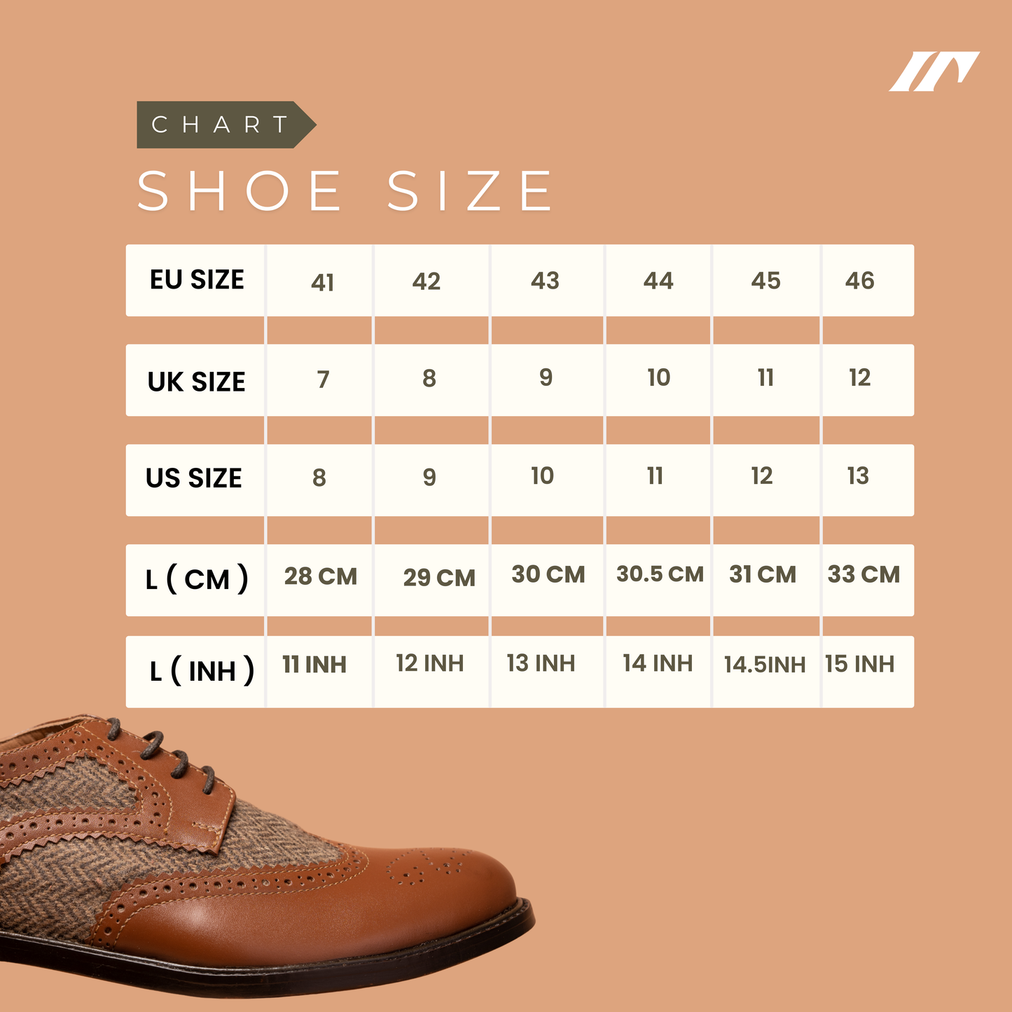 Brown Elite Lace-Up Shoe Size Guide | Iron Tailor