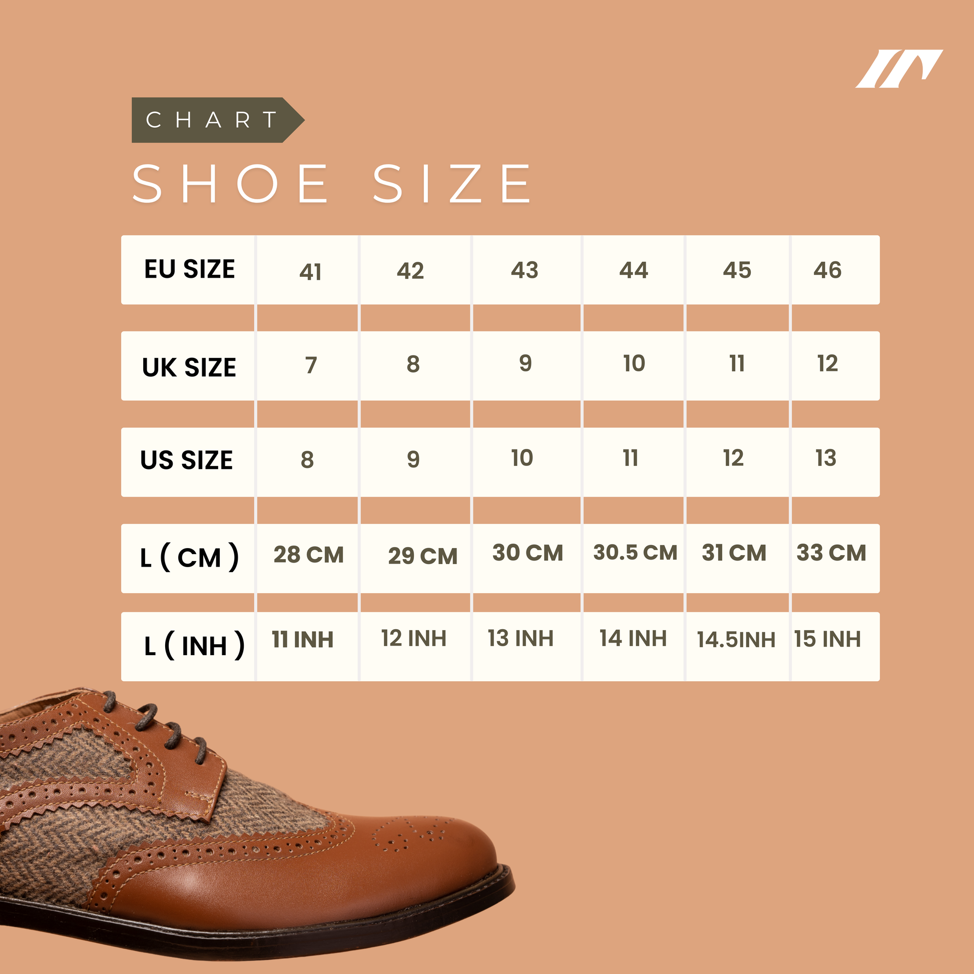 Brown Elite Lace-Up Shoe Size Guide | Iron Tailor