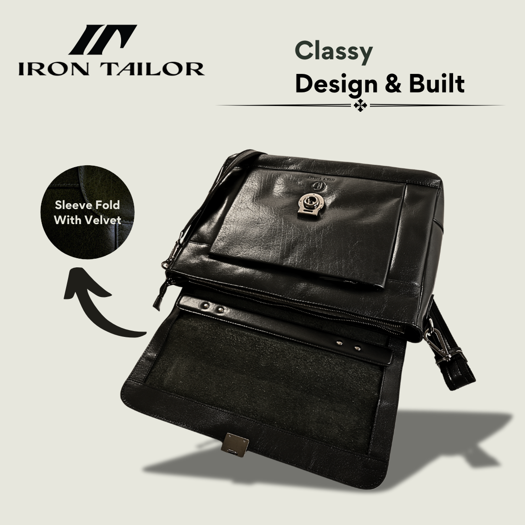 Black Leather Laissez Faire Briefcase Design Overview | Iron Tailor